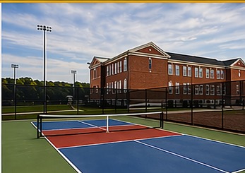 Pickleball courts beside the former Blountville school building